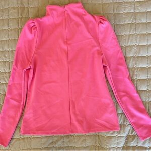 Ann Taylor Petite Pink Mock Neck Puff Shoulder Long Sleeve Top, XSP